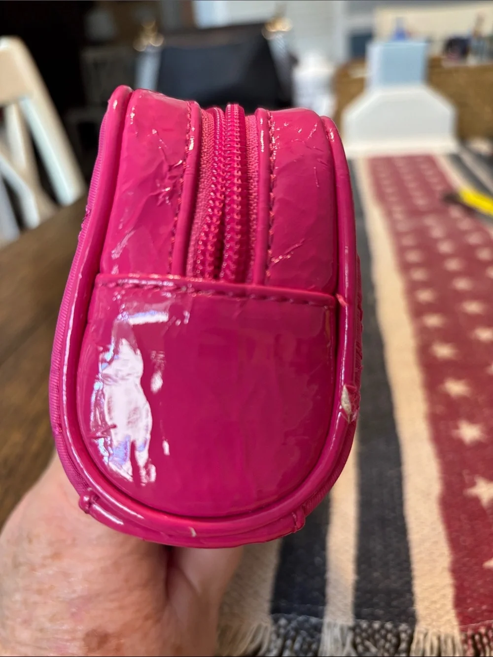 Vera Bradley Hot Pink Quilted Cosmetic Pouch with Silver Accent